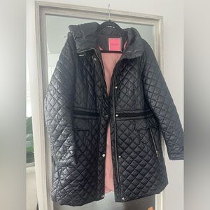 KATE SPADE NEW YORK FAUX SHERPA HOOD QUILTED & PUFFER BLACK COAT SIZE XL